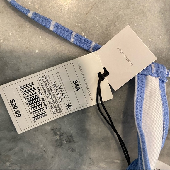 NWT Shade & Shore Size 34A Light Blue White Stripe Thin Strap Ribbed Bikini Top - Picture 4 of 4